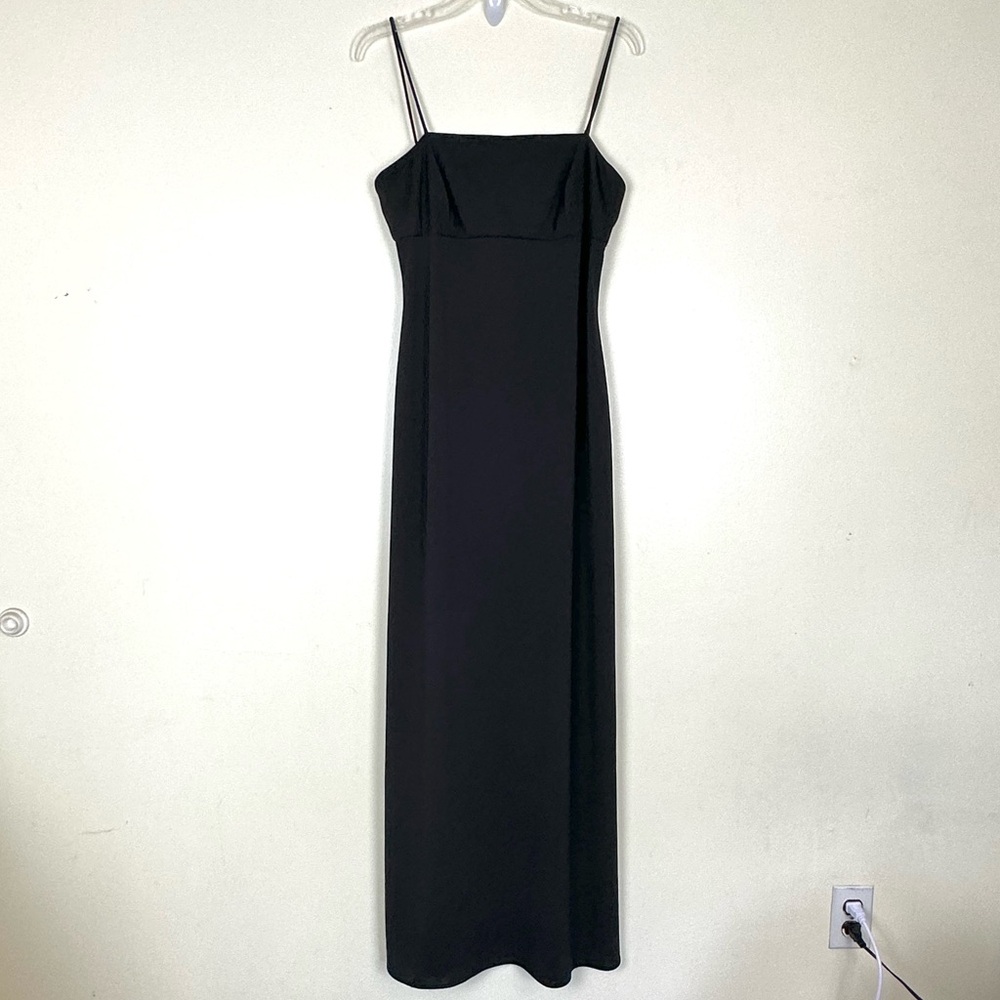Vintage 90s Column Maxi ARIANNA by Teresa Page Black Crepe Dress Tie Detail, 10